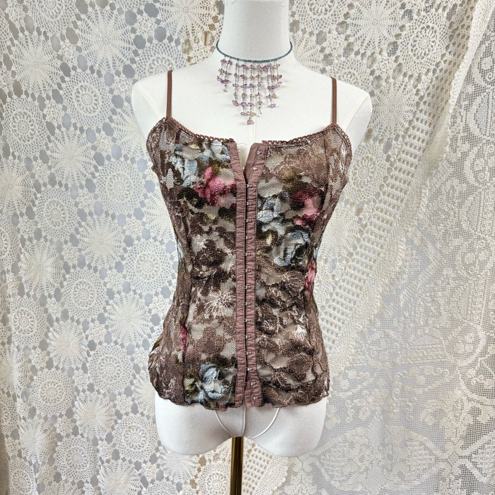 Vanity Brown and Pink Lace Camisole